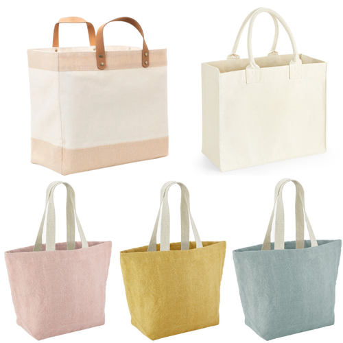 This shows 5 bag options available to those joining the class, including a market shopper and some colourful tote bags